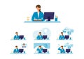 Telecommuting concept. Vector illustration of people having communication via telecommuting system. Royalty Free Stock Photo