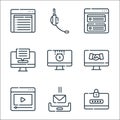 Telecommuting line icons. linear set. quality vector line set such as intranet, inbox, video, online, online payment, chat box,