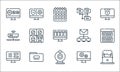 Telecommuting line icons. linear set. quality vector line set such as online, web camera, chat box, configuration, folder, modem,