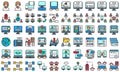 Telecommuting or remote work filled icon set, vector illustration