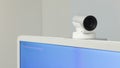 Teleconference, video conference or telepresence camera closeup for business meeting room, HD