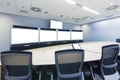 teleconferencing, video conference and telepresence business meeting room with blank screen display monitor