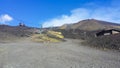 Funicular and gravel road leading to the summit on mount Etna Royalty Free Stock Photo