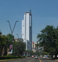 Telefonica tower modern building in Santiago do Chile under blue sky