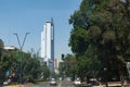 Telefonica tower modern building in Santiago do Chile under blue sky