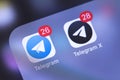 Telegram apps icons on the screen smartphone. Telegram is an online social media network. Moscow, Russia - October 14, 2018