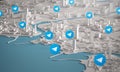 Telegram Icon Over Aerial View of City Buildings 3D Rendering