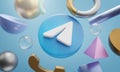 Telegram Logo Around 3D Rendering Abstract Shape Background