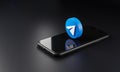 Telegram Logo Icon on Top of Smartphone 3D Dark Background