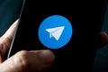 Telegram messenger, the fastest messaging app on the market, displayed on the screen of a smartphone,