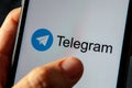 Telegram messenger, the fastest messaging app on the market, displayed on the screen of a smartphone, Royalty Free Stock Photo