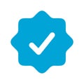 Telegram verified profile badge. Blue verified telegram account icon. Social media account verification icon. Blue check mark sign