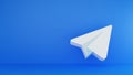 3d render of Telegram white logo on a blue background