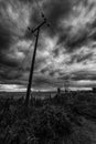 Telegraph pole silhouette at dusk under angry dark clouds Royalty Free Stock Photo