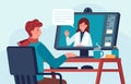 Telehealth doctor consultation. Patient talks with medic on computer. Online video call for pharmacy help. Virtual Royalty Free Stock Photo