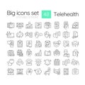 Telehealth technology linear icons set