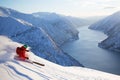 Skiing to fjord in norway Royalty Free Stock Photo