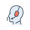 Color illustration icon for telemarketer, headset and telephonist