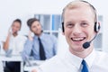 Telemarketer wearing headset Royalty Free Stock Photo