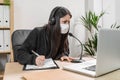 Telemarketer woman working on laptop