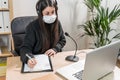 Telemarketer woman working on laptop