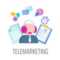 Telemarketing flat vector icon. Cold calling. Outbound marketing.