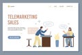 Telemarketing sales website template with call operators, vector illustration.