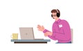 Telemarketing and telesales operator flat vector illustration isolated.