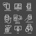 Telemedicine abstract idea with icons illustrating remote health and software
