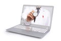 Telemedicine concept. Doctor with a stethoscope on the computer laptop screen.