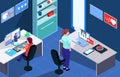 Telemedicine . Doctor is consulting with patient by online internet . Isometric design . Vector