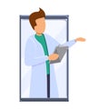 Telemedicine doctor display icon, cartoon style