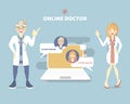 telemedicine doctor, online health care chat with male and female doctor, telehealth concept