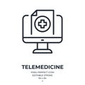 Telemedicine editable stroke outline icon isolated on white background flat vector illustration. Pixel perfect. 64 x 64