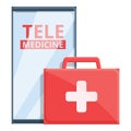 Telemedicine first aid kit icon, cartoon style