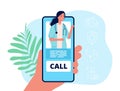 Telemedicine. Hand holding phone, medical mobile service. Remote doctor consultation vector concept Royalty Free Stock Photo