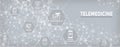 Telemedicine header banner for web - icon set with telehealth, e