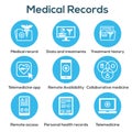 Telemedicine and Health Records Icon Set with Caduceus, file fol