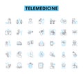 Telemedicine linear icons set. Virtual, Consultation, Diagnosis, Remote, Healthcare, Telehealth, Video line vector and