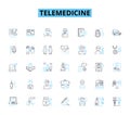 Telemedicine linear icons set. Virtual, Consultation, Diagnosis, Remote, Healthcare, Telehealth, Video line vector and