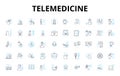 Telemedicine linear icons set. Virtual, Consultation, Diagnosis, Remote, Healthcare, Telehealth, Video vector symbols