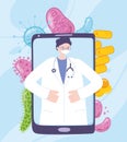 Telemedicine, smartphone doctor attention medical treatment and online healthcare services