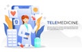 Telemedicine . Smartphone with doctor and copy space . Vector