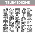 Telemedicine Treatment Collection Icons Set Vector