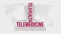 Telemedicine vs Telehealth Word Cloud on world map. Health background concept Royalty Free Stock Photo