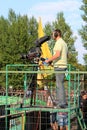 Teleoperator shooting a football game Royalty Free Stock Photo