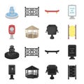 Telephone automatic, gazebo, garbage can, wall for children. Park set collection icons in black,cartoon style vector