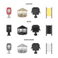 Telephone automatic, gazebo, garbage can, wall for children. Park set collection icons in cartoon,black,monochrome style