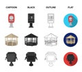 Telephone automatic, gazebo, garbage can, wall for children. Park set collection icons in cartoon,black,outline,flat