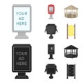 Telephone automatic, gazebo, garbage can, wall for children. Park set collection icons in cartoon,black style vector